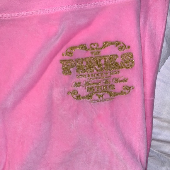 NEW Y2K PINK VELOUR WIDE LEG PANT FULL ZIP HOODIE THE PINKS LOVE & ROCK N ROLL - Picture 7 of 16